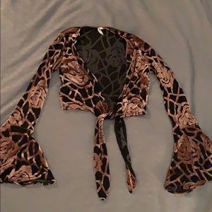 Crop tie top with bell sleeves